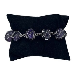 Vintage Sterling Silver Wire-wrapped Gemstone Bracelet Size 7 Purple Amethyst